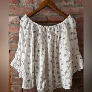 Women's White and Purple Floral Top